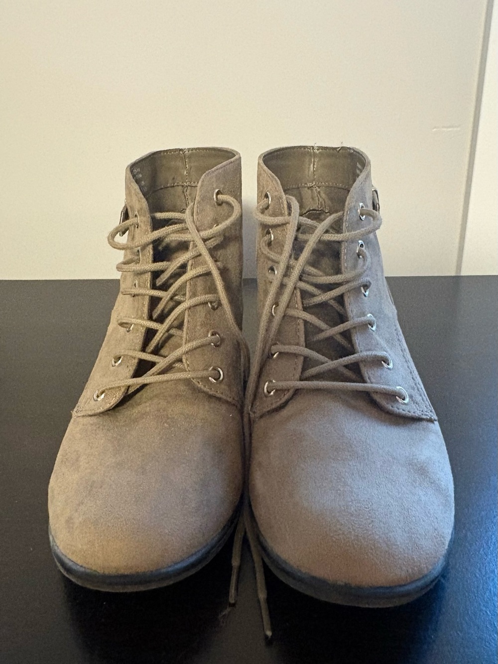 Call It Spring Women's Taupe Lace-Up Suede Ankle Booties